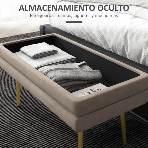 Banco de Almacenaje para Dormitorio 30L Tapizado en Terciopelo Pie de Cama con Patas de Acero 79,5x37,5x43 cm Beige [6]