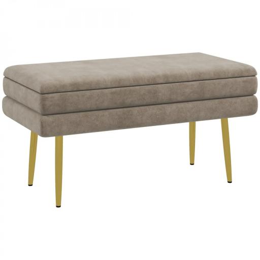 Banco de Almacenaje para Dormitorio 30L Tapizado en Terciopelo Pie de Cama con Patas de Acero 79,5x37,5x43 cm Beige [8]
