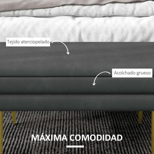 Baúl de Almacenaje para Dormitorio 30L Tapizado en Terciopelo con Patas de Acero 79,5x37,5x43 cm Gris Oscuro [3]