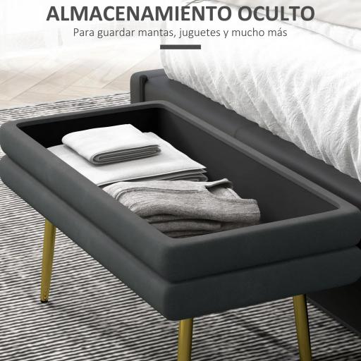 Baúl de Almacenaje para Dormitorio 30L Tapizado en Terciopelo con Patas de Acero 79,5x37,5x43 cm Gris Oscuro [4]