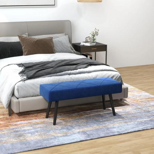 Taburete Pie de Cama Multifuncional con Pies de Acero y Asiento Acolchado para Entrada Pasillo 100x36x45 cm Azul Oscuro