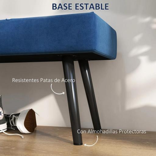 Taburete Pie de Cama Multifuncional con Pies de Acero y Asiento Acolchado para Entrada Pasillo 100x36x45 cm Azul Oscuro [6]
