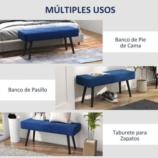 Taburete Pie de Cama Multifuncional con Pies de Acero y Asiento Acolchado para Entrada Pasillo 100x36x45 cm Azul Oscuro [7]