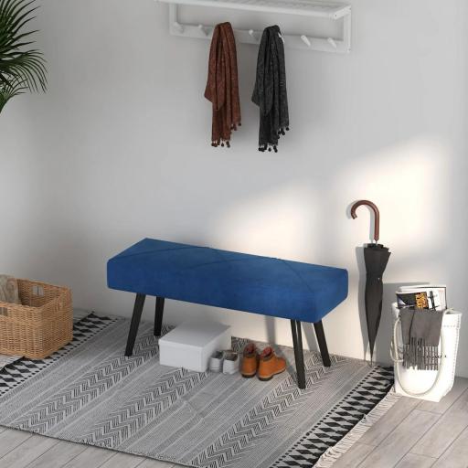 Taburete Pie de Cama Multifuncional con Pies de Acero y Asiento Acolchado para Entrada Pasillo 100x36x45 cm Azul Oscuro [4]