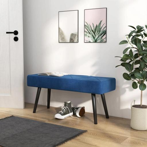 Taburete Pie de Cama Multifuncional con Pies de Acero y Asiento Acolchado para Entrada Pasillo 100x36x45 cm Azul Oscuro [5]