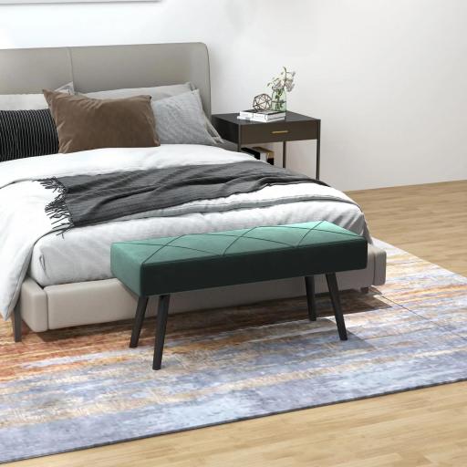 Taburete Pie de Cama Multifuncional con Pies de Acero y Asiento Acolchado para Entrada Pasillo 100x36x45 cm Verde