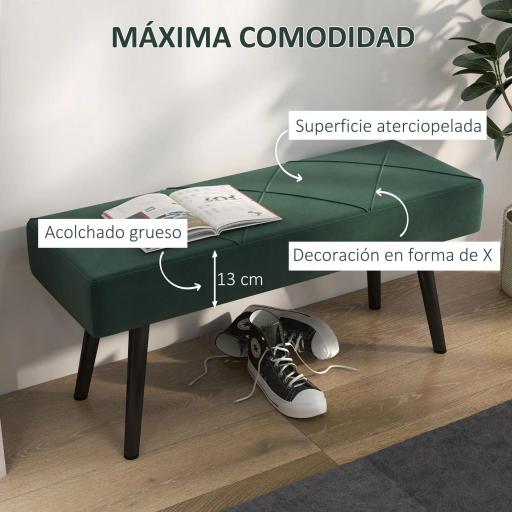 Taburete Pie de Cama Multifuncional con Pies de Acero y Asiento Acolchado para Entrada Pasillo 100x36x45 cm Verde [2]