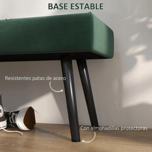 Taburete Pie de Cama Multifuncional con Pies de Acero y Asiento Acolchado para Entrada Pasillo 100x36x45 cm Verde [5]