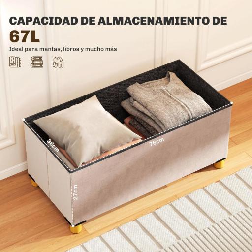 Banco Almacenaje Capacidad de 67 L 76x38x38 cm Tapizado en Terciopelo Carga 120 kg para Sala de Estar Dormitorio Rosa [2]