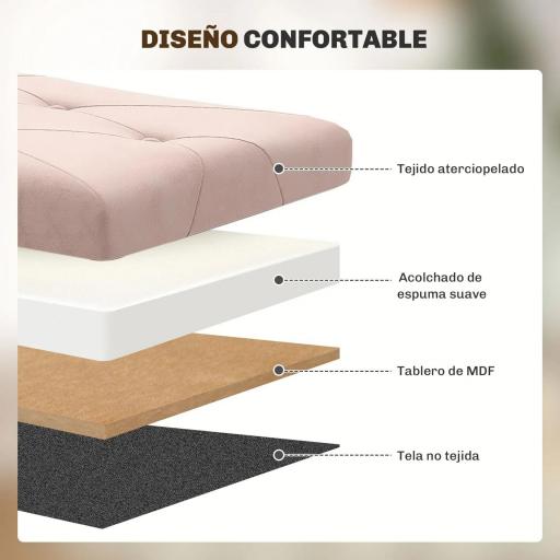 Banco Almacenaje Capacidad de 67 L 76x38x38 cm Tapizado en Terciopelo Carga 120 kg para Sala de Estar Dormitorio Rosa [4]