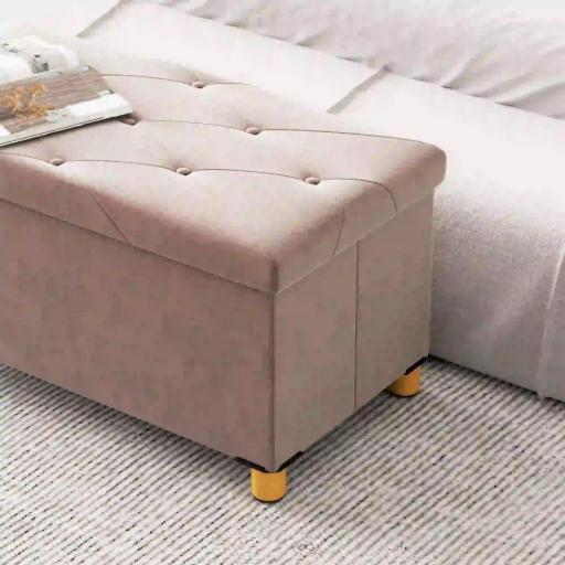 Banco Almacenaje Capacidad de 67 L 76x38x38 cm Tapizado en Terciopelo Carga 120 kg para Sala de Estar Dormitorio Rosa [6]