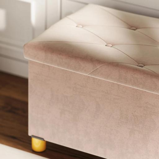 Banco Almacenaje Capacidad de 67 L 76x38x38 cm Tapizado en Terciopelo Carga 120 kg para Sala de Estar Dormitorio Rosa [7]