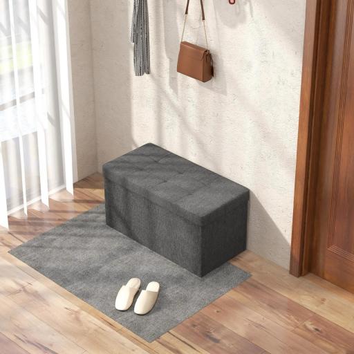 Baúl de Almacenaje para Dormitorio Plegable 84L Tapizado de Lino Sintético con Tapa para Salón 76x38x38 cm Gris Oscuro