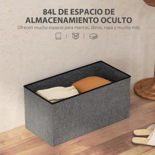 Baúl de Almacenaje para Dormitorio Plegable 84L Tapizado de Lino Sintético con Tapa para Salón 76x38x38 cm Gris Oscuro [2]