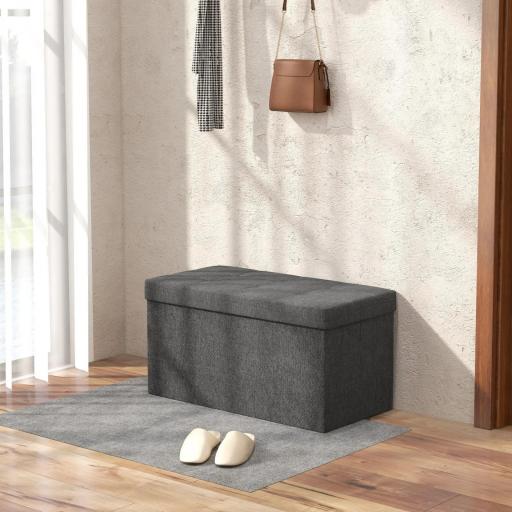 Baúl de Almacenaje para Dormitorio Plegable 84L Tapizado de Lino Sintético con Tapa para Salón 76x38x38 cm Gris Oscuro [3]