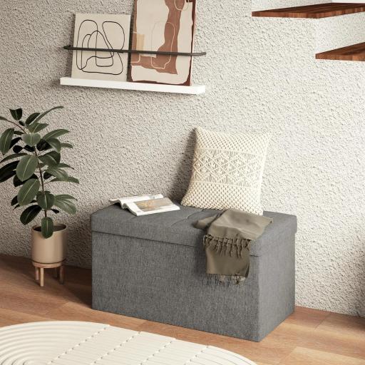 Baúl de Almacenaje para Dormitorio Plegable 84L Tapizado de Lino Sintético con Tapa para Salón 76x38x38 cm Gris Oscuro [4]