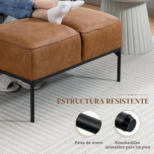 Taburete Pie de Cama Moderno de Cuero Sintético con Asiento Acolchado Grueso y Patas de Acero 80x40x46 cm Marrón [4]