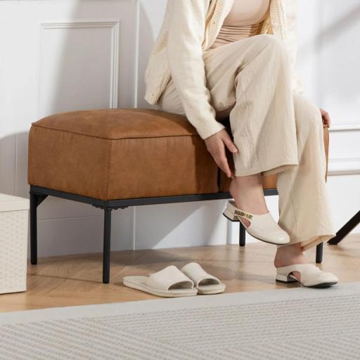 Taburete Pie de Cama Moderno de Cuero Sintético con Asiento Acolchado Grueso y Patas de Acero 80x40x46 cm Marrón [3]