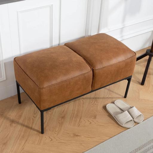 Taburete Pie de Cama Moderno de Cuero Sintético con Asiento Acolchado Grueso y Patas de Acero 80x40x46 cm Marrón [6]