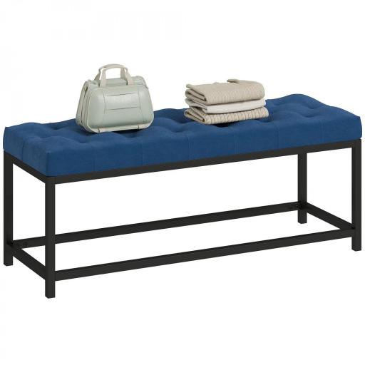 Banco Pie de Cama Tapizado en Terciopelo Diseño Capitoné Base de Metal para Dormitorio Entrada Salón Azul Oscuro [5]