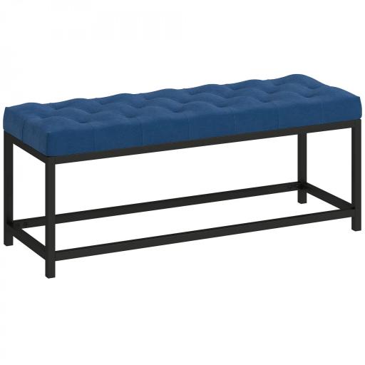 Banco Pie de Cama Tapizado en Terciopelo Diseño Capitoné Base de Metal para Dormitorio Entrada Salón Azul Oscuro [6]