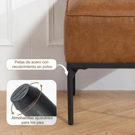 Reposapiés Salón Taburete Bajo Tapizado en PU con Patas de Acero Acolchado Grueso Otomana para Sofá Marrón [4]