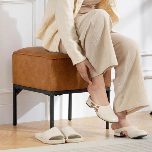 Reposapiés Salón Taburete Bajo Tapizado en PU con Patas de Acero Acolchado Grueso Otomana para Sofá Marrón [5]