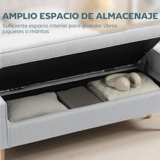 Banco de Almacenaje con Tapa Abatible y Patas de Madera para Dormitorio Salón Entrada 120x45x54 cm Gris Claro [3]
