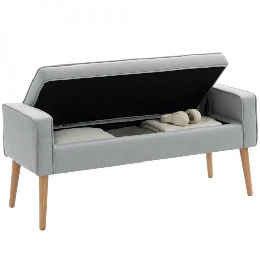Banco de Almacenaje con Tapa Abatible y Patas de Madera para Dormitorio Salón Entrada 120x45x54 cm Gris Claro [8]