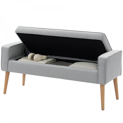 Banco de Almacenaje con Tapa Abatible y Patas de Madera para Dormitorio Salón Entrada 120x45x54 cm Gris Claro [9]