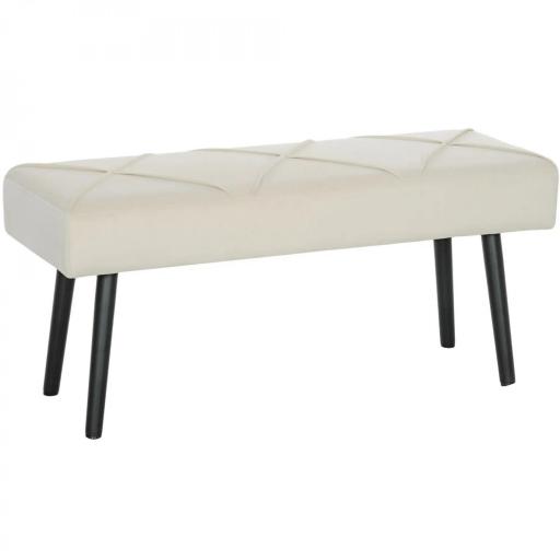 Taburete Pie de Cama Multifuncional con Pies de Acero y Asiento Acolchado para Entrada Pasillo 100x36x45 cm Blanco Crema [1]