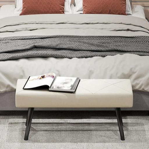 Taburete Pie de Cama Multifuncional con Pies de Acero y Asiento Acolchado para Entrada Pasillo 100x36x45 cm Blanco Crema [8]