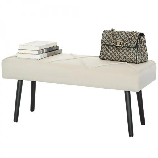 Taburete Pie de Cama Multifuncional con Pies de Acero y Asiento Acolchado para Entrada Pasillo 100x36x45 cm Blanco Crema [10]