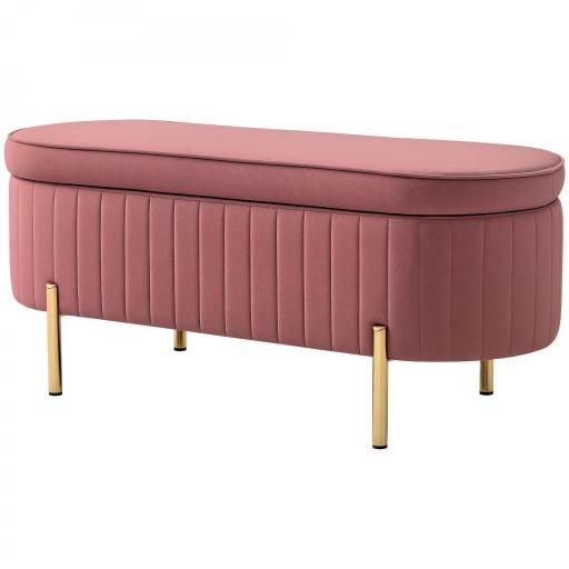 Banco para Pie de Cama con Almacenaje Tapizado en Terciopelo Patas Doradas y Diseño Elegante Ovalado 108x44x43,5cm Rosa [9]