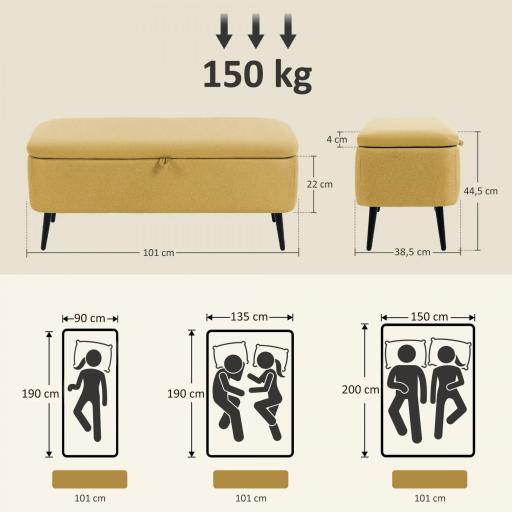 Banco de Almacenamiento con Tapa Abatible y Patas de Acero para Dormitorio Salón Entrada 101x38,5x44,5cm Amarillo [1]