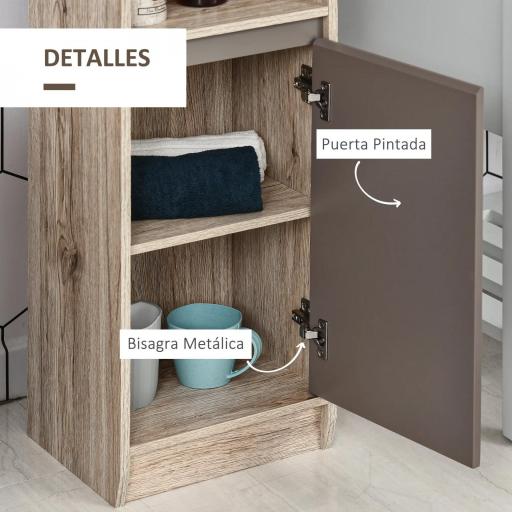 Armario Alto para Baño Columna de Baño con 2 Puertas y 2 Estantes Abiertos Mueble Auxiliar de Almacenaje para Salón Recibidor 30x24x170 cm Roble y Gris [5]