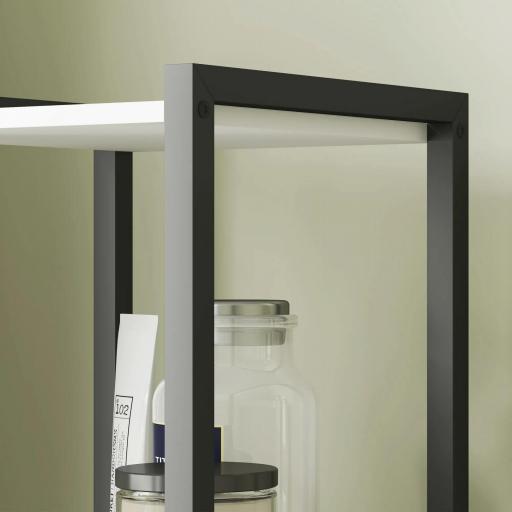 Armario Alto de Baño con 3 Estantes Abiertos 1 Puerta y Estante Ajustable Anti-vuelco 30x30x170 cm Blanco y Nogal [7]