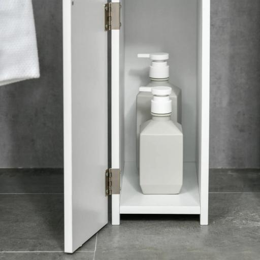 Mueble de Baño con Puertas y Estantes Abiertos Armario de Baño Estilo Moderno 15,2x29,8x118 cm Blanco [4]