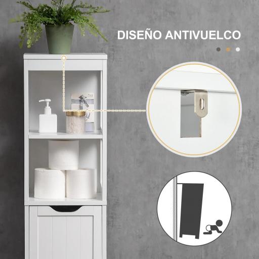 Armario Alto de Baño Estrecho con 3 Cajones y 2 Estantes Abiertos Estilo Moderno 30x30x141,6 cm Blanco [4]