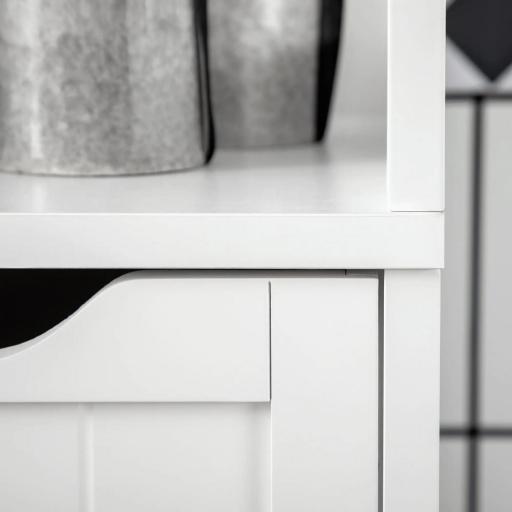 Armario Alto de Baño Estrecho con 3 Cajones y 2 Estantes Abiertos Estilo Moderno 30x30x141,6 cm Blanco [6]