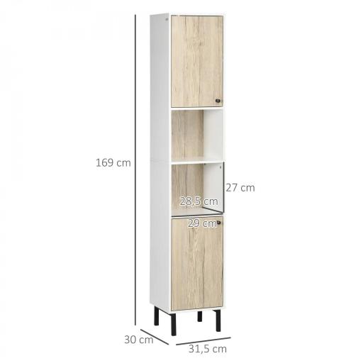 Columna de Baño con 6 Compartimentos para Ducha Aseo Dormitorio Estilo Moderno 31,5x30x169 cm Blanco y Roble [1]