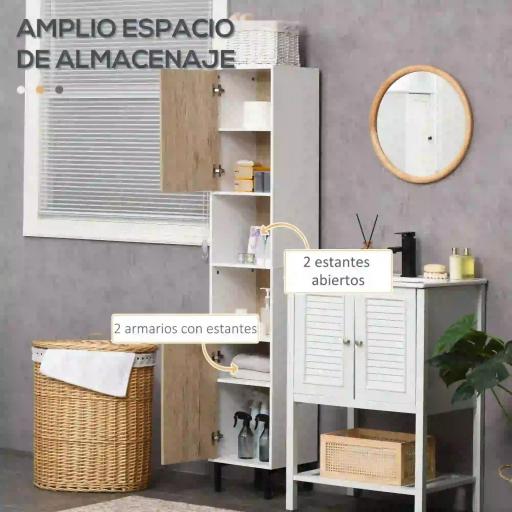 Columna de Baño con 6 Compartimentos para Ducha Aseo Dormitorio Estilo Moderno 31,5x30x169 cm Blanco y Roble [2]