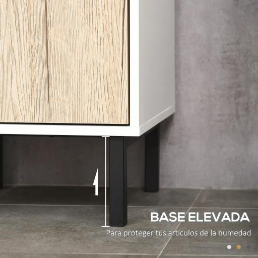 Columna de Baño con 6 Compartimentos para Ducha Aseo Dormitorio Estilo Moderno 31,5x30x169 cm Blanco y Roble [3]