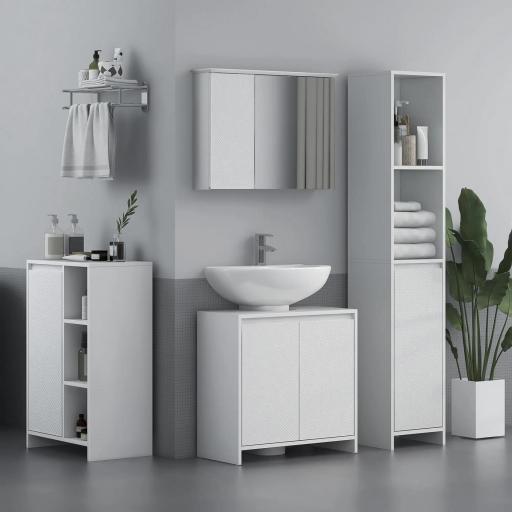 Columna Auxiliar de Baño Armario de Baño con Puerta 2 Estantes Abiertos Antivuelco Estilo Moderno 30x30x160 cm Blanco