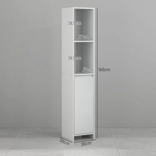 Columna Auxiliar de Baño Armario de Baño con Puerta 2 Estantes Abiertos Antivuelco Estilo Moderno 30x30x160 cm Blanco [1]