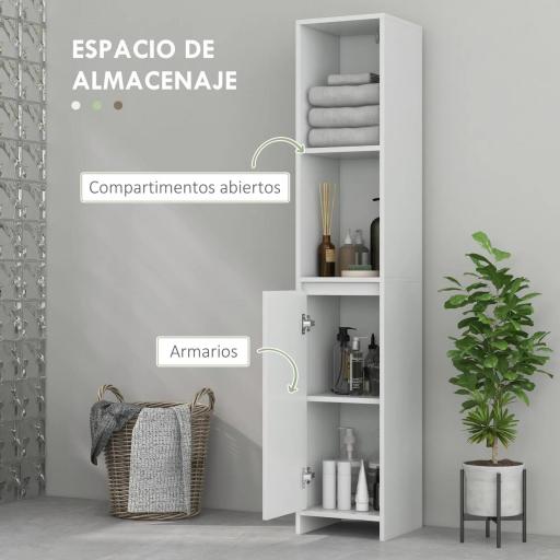 Columna Auxiliar de Baño Armario de Baño con Puerta 2 Estantes Abiertos Antivuelco Estilo Moderno 30x30x160 cm Blanco [2]
