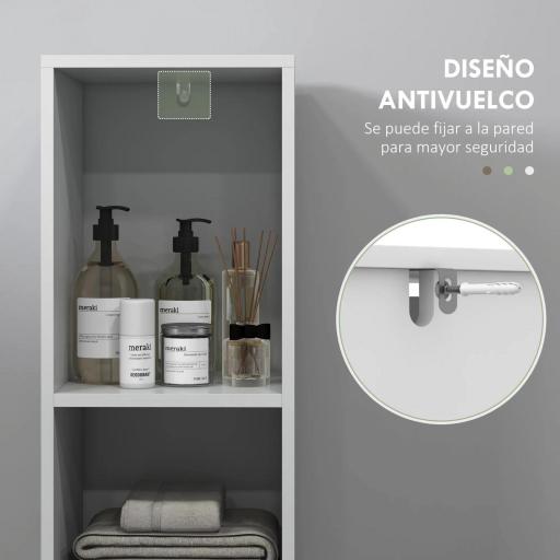 Columna Auxiliar de Baño Armario de Baño con Puerta 2 Estantes Abiertos Antivuelco Estilo Moderno 30x30x160 cm Blanco [5]