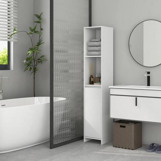 Columna Auxiliar de Baño Armario de Baño con Puerta 2 Estantes Abiertos Antivuelco Estilo Moderno 30x30x160 cm Blanco [3]