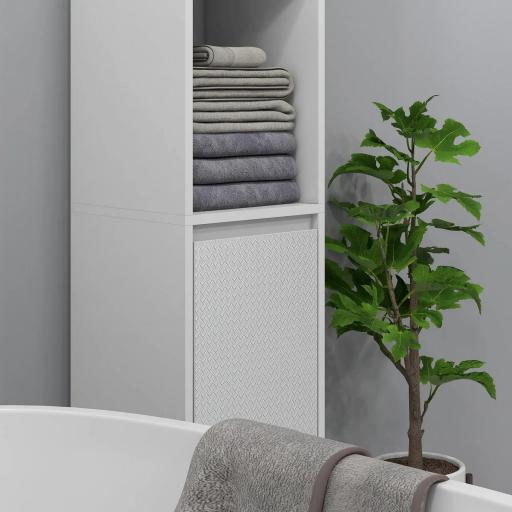 Columna Auxiliar de Baño Armario de Baño con Puerta 2 Estantes Abiertos Antivuelco Estilo Moderno 30x30x160 cm Blanco [6]