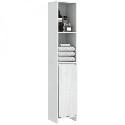 Columna Auxiliar de Baño Armario de Baño con Puerta 2 Estantes Abiertos Antivuelco Estilo Moderno 30x30x160 cm Blanco [8]